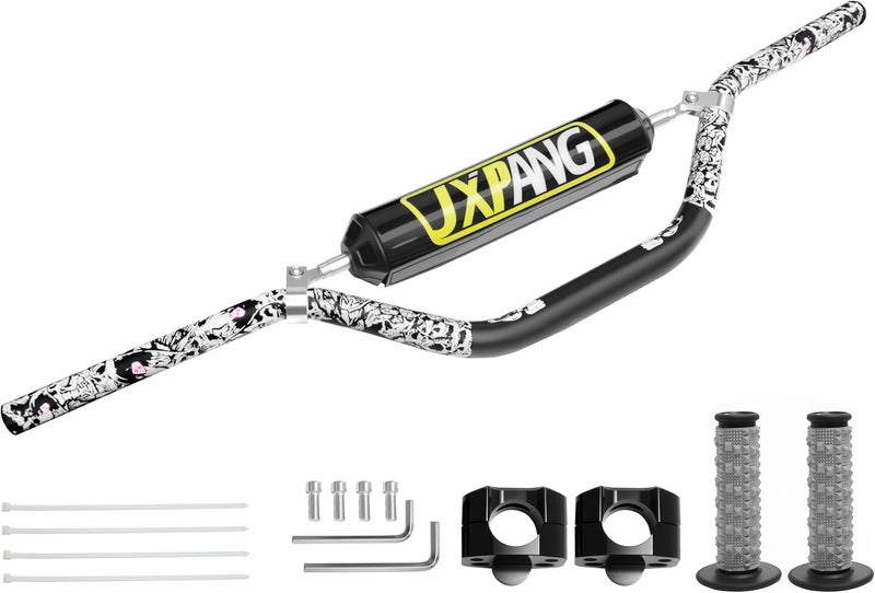 JXPANG Universal 1 1/8" 28mm Dirt Bike Handlebars 6063 Aluminum,Upgraded Pit Bike Handlebar With Foam Pad & Anti-Slip Handlebar Grips & Riser Mount Clamp For Motocross Pit Dirt Bike ATV Quad (Style A-Black) - Image 1